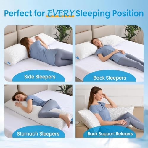 QUTOOL Cooling Pillow for Sleeping, CertiPUR-US Shredded Memory Foam Full Body Pillow Set of 1, Long Pillow for Bed with Removable Double-Sided Soft & Cool Cover, Soft Yet Support,White - Image 3