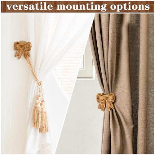 Leinuosen 2 Pack Boho Curtain Holdbacks Rattan Tiebacks, Bow - Image 5