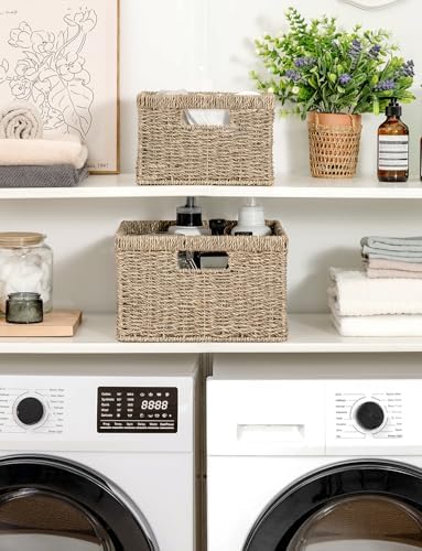 StorageWorks Wicker Storage Baskets for Shelves, Seagrass Baskets, 2-Pack - Image 6