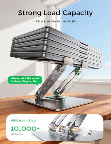 MAGIC JOHN Adjustable Laptop Stand for Desk, 360° Rotating Foldable Protable Laptop Riser Holder, Ergonomic Design Computer Notebook Stand Holder for MacBook Pro Air/Dell/HP 10-17.3" - Image 5