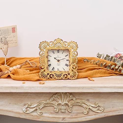 NIKKY HOME Vintage Table Clock, Non-Ticking, Battery-Operated, Yellow - Image 3