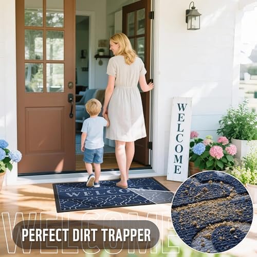 Yimobra Welcome Door Mat, 29.5 x 17 in, Blue - Image 4