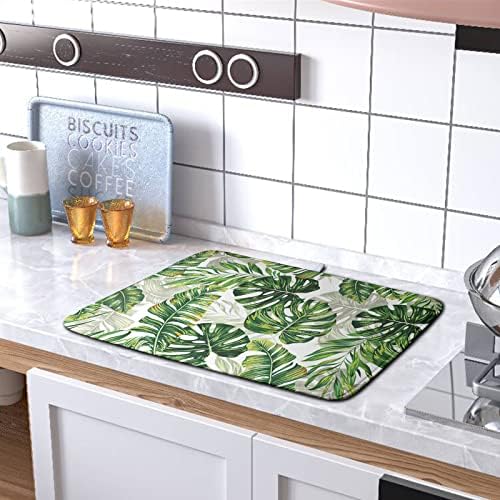 Tropical Palm Leaves Dish Drying Mat for Kitchen Counter 18x24 Inch, Green Monstera Kitchen Drying Mat,Watercolor Herbs Dishes Pad Dish Drainer Rack Mats Absorbent Fast Dry Kitchen Accessories - Image 5