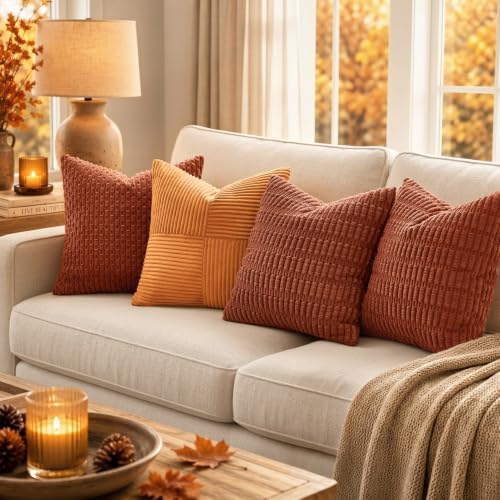 MIULEE Fall Decorative Throw Pillow Covers 12x12 Dark Rust Pack of 2 - Image 3