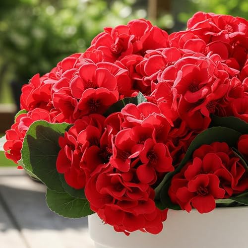 CEWOR Artificial Geraniums Flowers for Outdoors Realistic Silk Flowers Red - Image 4