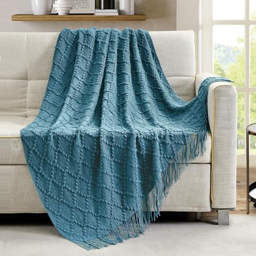 BOURINA Teal Throw Blanket 50 x70 Inch Jacquard Throw Knitted Blanket - Image 2