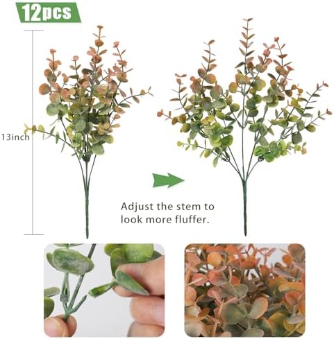 RECUTMS 12 Bundles Artificial Fall Eucalyptus Plant Stems 13In Dusty Orange - Image 2