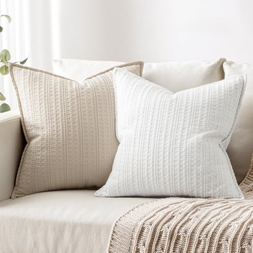 Decorative Waffle Throw Pillow Covers 18x18 Oatmeal 2 Pack - Image 4