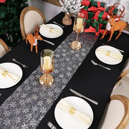 Snowkingdom Christmas Snowflake Silver Table Runner 11 Inch x 100 Feet Sparkly Silver Foil Glitter Metallic Mesh Dining Table Decorations for Seasonal Winter Xmas Festival Holiday Home Party - Image 4