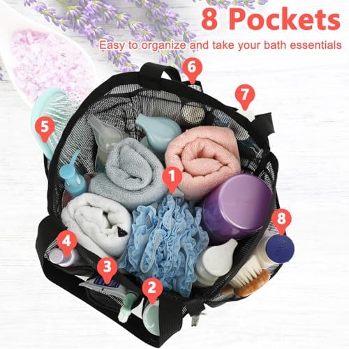 Fammart Mesh Shower Caddy Portable for College Dorm Room Essentials, Odorless Polyester Large Shower Tote Bag with Dual Handles, 8-Pocket Quick-Dry Toiletry Organizer for Travel, Beach, Camping, Gym - Image 4