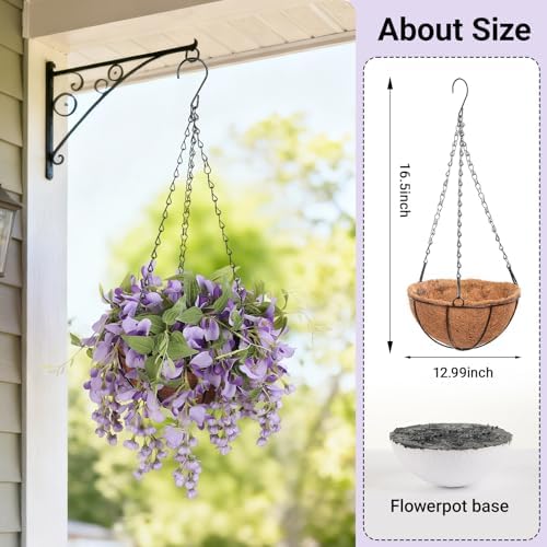 Artificial Hanging Flowers with Basket Plants - Wisteria Hanging Plants for Spring Outdoor Decoration, UV Resistant Fake Flowers Hanging Silk Flowers for Porch Patio Garden Yard Home Decor - Image 2