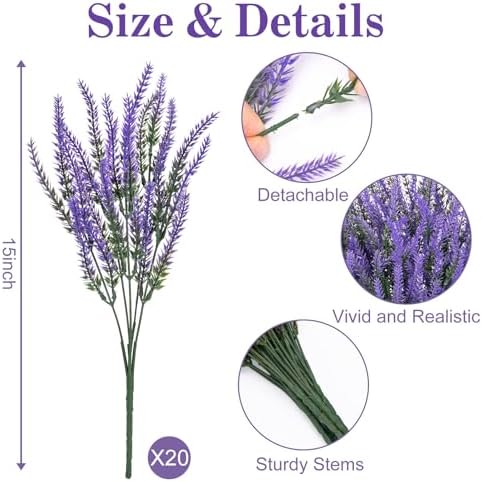 20 Bundles Fake Flowers Artificial Lavender Plants, Deep Purple - Image 2