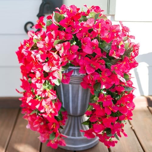 2 PCS Bougainvillea Artificial Hanging Flowers Plant for Outdoors, Hot Pink - Image 3
