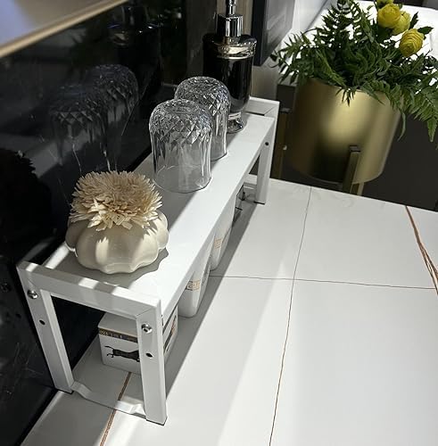 Expandable Cabinet Shelf 5.1"D Adjustable Countertop Riser Metal Rack White - Image 6
