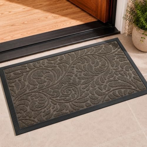 Yimobra Front Door Mat Outside Entrance, Floral Outdoor Mat, 29.5x17,Brown by Yimobra