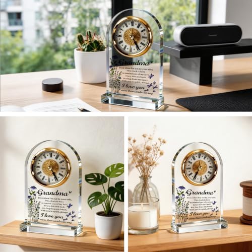 Grandma Gifts Acrylic Desk Clock, Wildflower Butterfly Quote Table Decor from Granddaughter Grandson, Mothers Day Suitable Gifts for Great-Grandma birthday, Christmas, and Thanksgiving, 4.3 x 7.8 in - Image 5