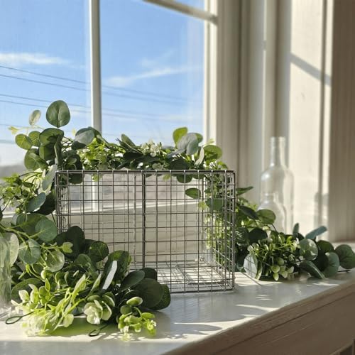 2 Pcs Artificial Eucalyptus Garland 5.9 Ft Faux Hanging Eucalyptus Leaves Vines with Flowers for Home Wedding Party Wall Decoration - Image 4