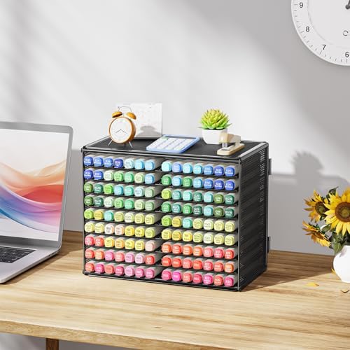 Marbrasse Mesh Marker Organizer, Metal Desktop Storage Rack for 126 Markers, Pens, Pencils, 9 Tier Marker Holder for Office Classroom & Home Art Supplies(Black) - Image 7