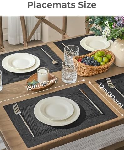Leetaltree Black Frame Placemats Set of 4 - Heat Resistant Non-Slip Place mats for Dining Table, Washable Durable PVC Vinyl Woven Table Mats（Black Frame, 4） - Image 4