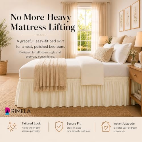 RIMELA Bed Skirts Full Size Cream Dust Ruffle 15 Inch Drop, Wrap Around Elastic Adjustable Bedskirt, Bed Skirt for Adjustable Bed Base, Soft Durable Fabric Machine Washable Easy to Install - Image 4