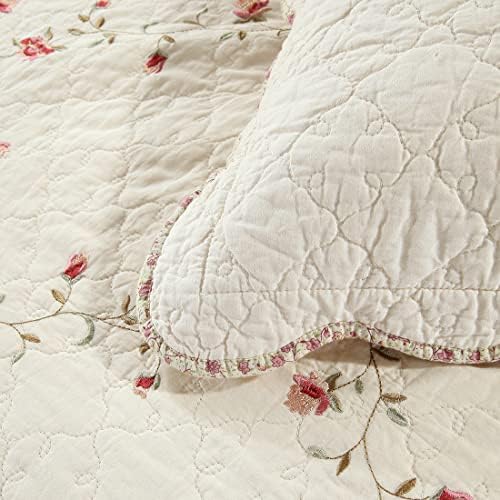 vctops 2-Piece Elegant Floral Embroidered Pillow Shams King Size 100% Cotton Quilted Decorative Pillow Shams Set (Cream,20"x36") - Image 6