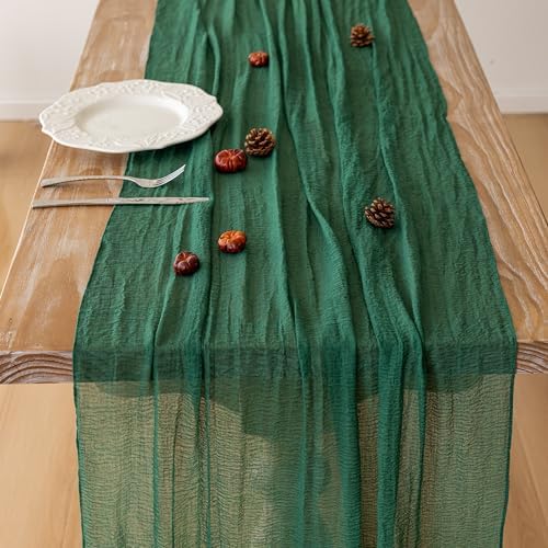 3Pcs Emerald Green Cheesecloth Table Runner 120 Inches for Party Home Decor - Image 3