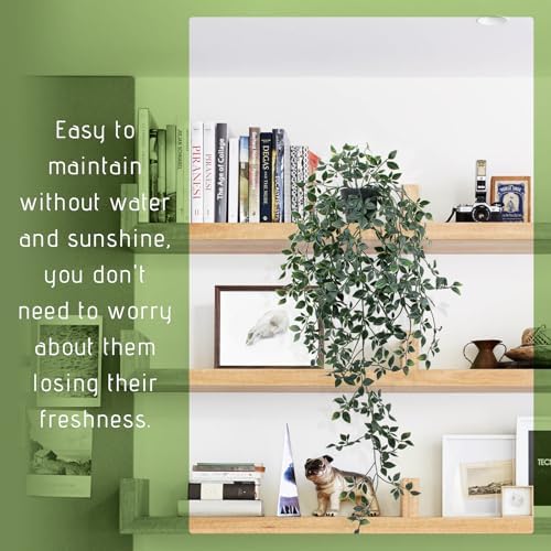 Fake Hanging Plant with Pot Small Artificial Potted Vine Plants 28.7-in Long Faux drooping Foliage Plants for Shelf Home Office Indoor Outdoor Garden Greenery Decor (Black Pot) - Image 6
