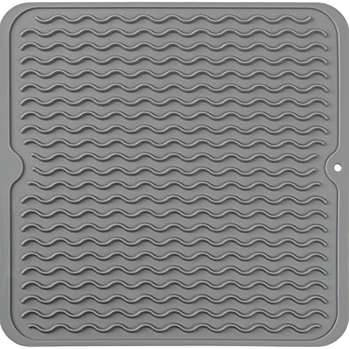 MicoYang Silicone Dish Drying Mat for Multiple Usage,Easy clean,Eco-friendly,Heat-resistant Silicone Mat for Kitchen Counter or Sink,Refrigerator or Drawer liner Grey M 12 inches x 12 inches by MicoYang