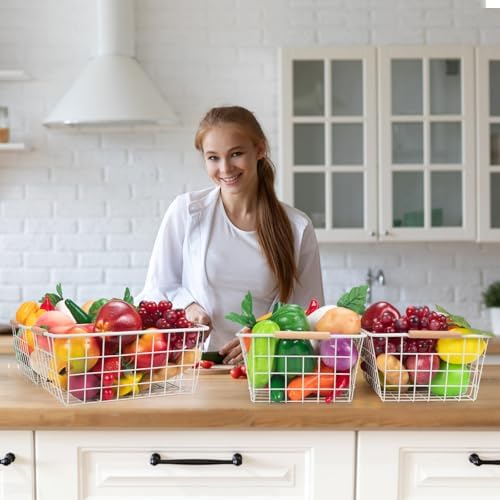 Wire Basket 4 Pcs Metal Wire Storage Basket with Wooden Handles for Pantry - Image 3