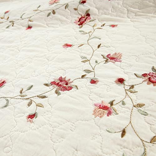 vctops 2-Piece Elegant Floral Embroidered Pillow Shams King Size 100% Cotton Quilted Decorative Pillow Shams Set (Cream,20"x36") - Image 5