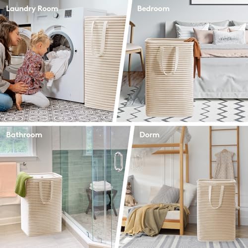 Lifewit 80L Large Laundry Baskets, Laundry Hampers Bags, 2 Pack, Beige - Image 6
