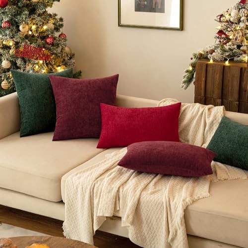 MIULEE Soft Chenille Throw Pillow Covers Burgundy 20x20 Inch Pack of 2 - Image 6