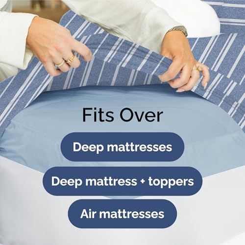 CGK Extra Deep Split King Single Fitted Sheet Only - Blue Stripes - Image 6