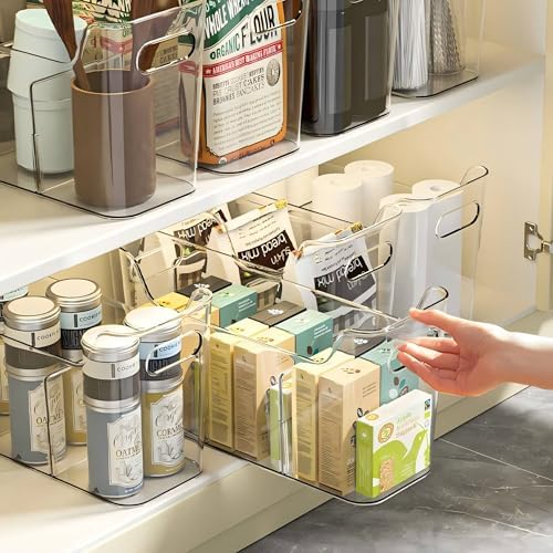 Tall Narrow Clear Bins with Dividers, Plastic Containers for Organizing Kitchens and Bathrooms - 14" L, 2 Pack - Image 3