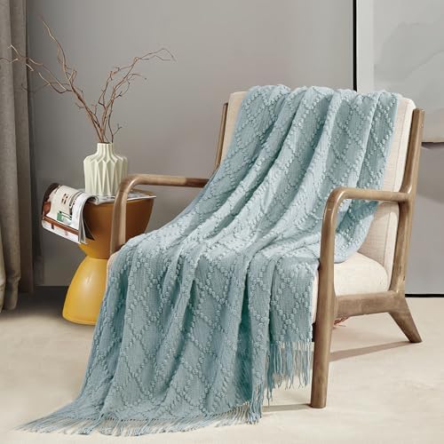 BOURINA Auqa Throw Blanket 50 x70 Inch Jacquard Throw Knitted Blanket - Image 3
