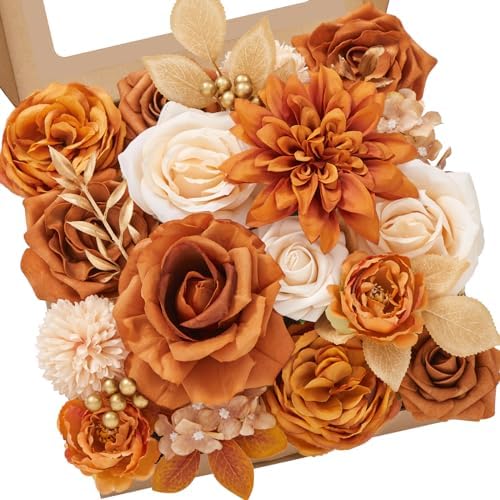 Alecono Orange Artificial Flowers, Silk Fake Fall Floral Set by AleconoBetterYourLife