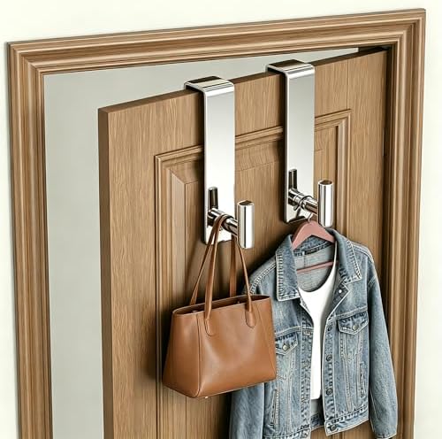 HUFEEOH Shower Door Hooks, Heavy Duty Stainless Steel Over The Glass Door Hanger, T Shape Bathroom Towel Robe Coat Rack Hooks, Tool-Free Installation (Fits 1-3/4" Thick Door - T Shape - 2 Pack) - Image 3