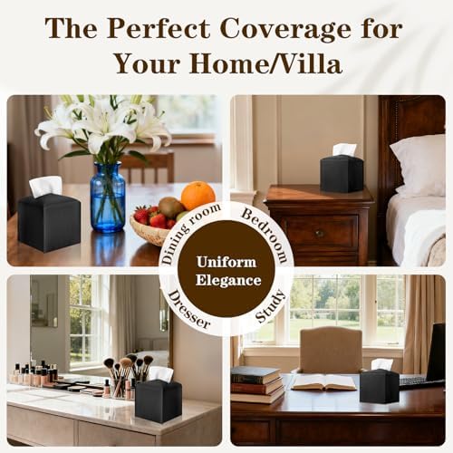 6-Pack Square Tissue Box Cover Holder, Black PU Leather Decorative Covers for Living Room, Bathroom, Office & Car - Image 5