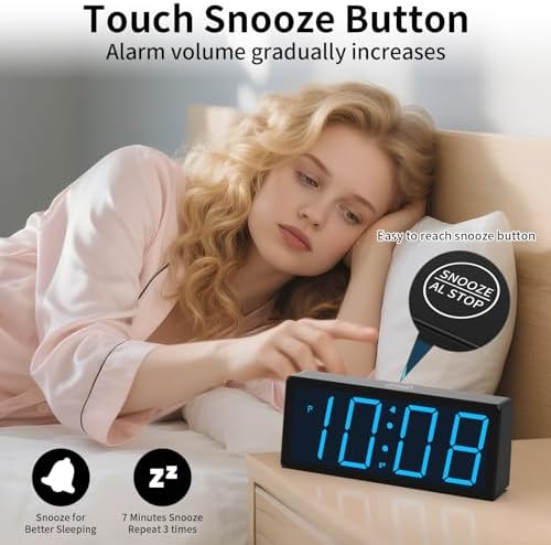 KWANWA Digital Alarm Clock with Auto Dimmer, Dual Power (Battery or USB), Large LED Display, 3-Level Brightness, 12/24H Format, Snooze, Easy to Set for Bedroom, Office, Kids, Seniors – Blue LED - Image 5