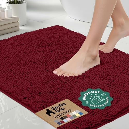 GORILLA GRIP Bath Rug Mat for Bathroom, Absorbent Chenille, 48x17 Burgundy by GorillaGrip