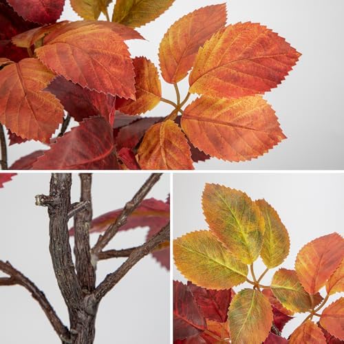 Briful 19.7" Fake Fall Tree in Black Pot, Autumn Small Artificial Beech Leaf Tree Faux Plants Indoor for Home Office Room Tabletop Mantel Thanksgiving Decor - Image 3