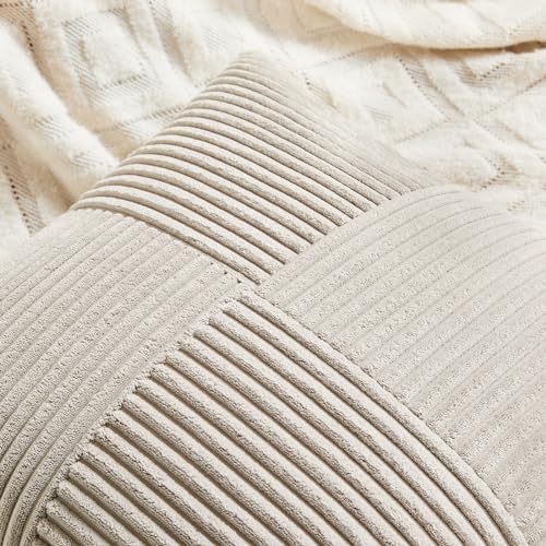 Fancy Homi 2 Packs Neutral Taupe Lumbar Decorative Throw Pillow Covers 14x22 Inch for Living Room Couch Bed Sofa, Farmhouse Home Decor, Soft Striped Corduroy Rectangle Accent Cushion Case 35x55 cm - Image 3
