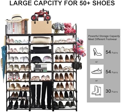 Mavivegue 9-Tier Metal Shoe Rack - Holds 50-55 Pairs, Tall Storage Shelf for Shoes, Boots, Entryway, Closet, Garage - Image 4