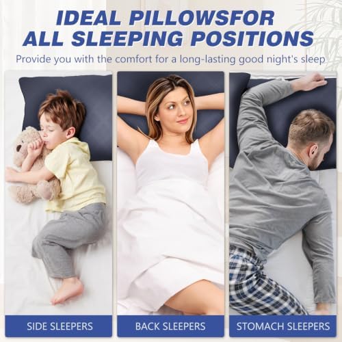 Vorouhals Hotel Collection Bed Pillows for Sleeping 2 Pack Queen Size Cooling Pillows Set of 2 for Back, Stomach or Side Sleepers, Super Soft Down Alternative Microfiber Filled Pillows (Navy) - Image 4