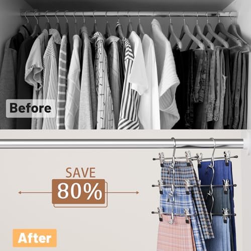 Pants Hangers Space Saving,Stackable Skirt Hangers with Clips, Hanging Closet Organizer and Storage,Clothes Hangers, College Dorm Essentials Apartment Essentials- 8 Pack - Image 2