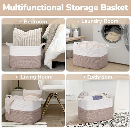 Goodpick 50L Large Woven Storage Basket, 18" x 14" x 12", Brown - Image 6