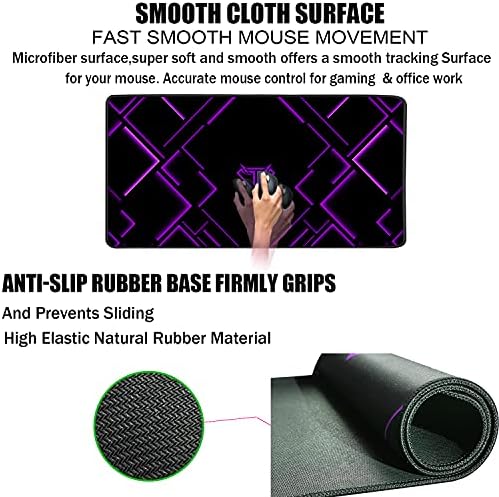 TEDNETGO Large Extended Gaming Mouse Pad, Long Mouse Pads, Extra Large Big Mouse Pad with Stitched Edge, XXL Non-Slip Computer Computer Keyboard Mat for Gamer/Desktop/Office/Home, Purple - Image 3