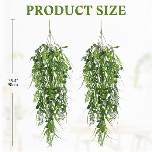 Hollyone 2pcs Artificial Hanging Plant 36" Faux Ferns Artificial Plastic Greenery Ivy Leaves Fake Vines for Wall Farmhouse Living Room Kitchen Shelf Garden Home Patio Indoor Outdoor Decor - Image 2
