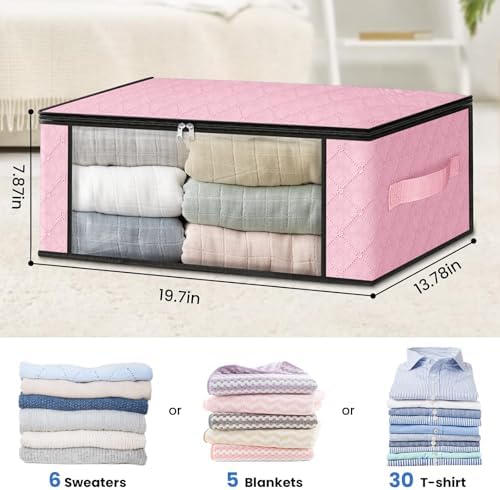 HomeHacks 3-Pack Clothes Organizer Storage Bags, 35L Storage Bins, Pink - Image 2