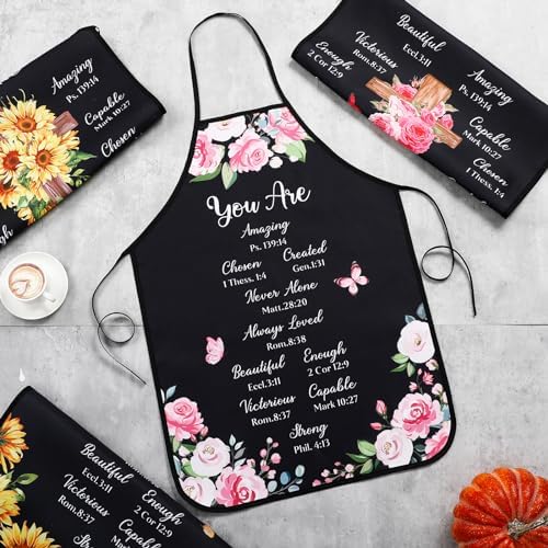 Maiteenly 4 Pcs Christian Sunflower Aprons for Women Religious Aprons Bible Verse Apron First Communion gifts for Women - Image 4